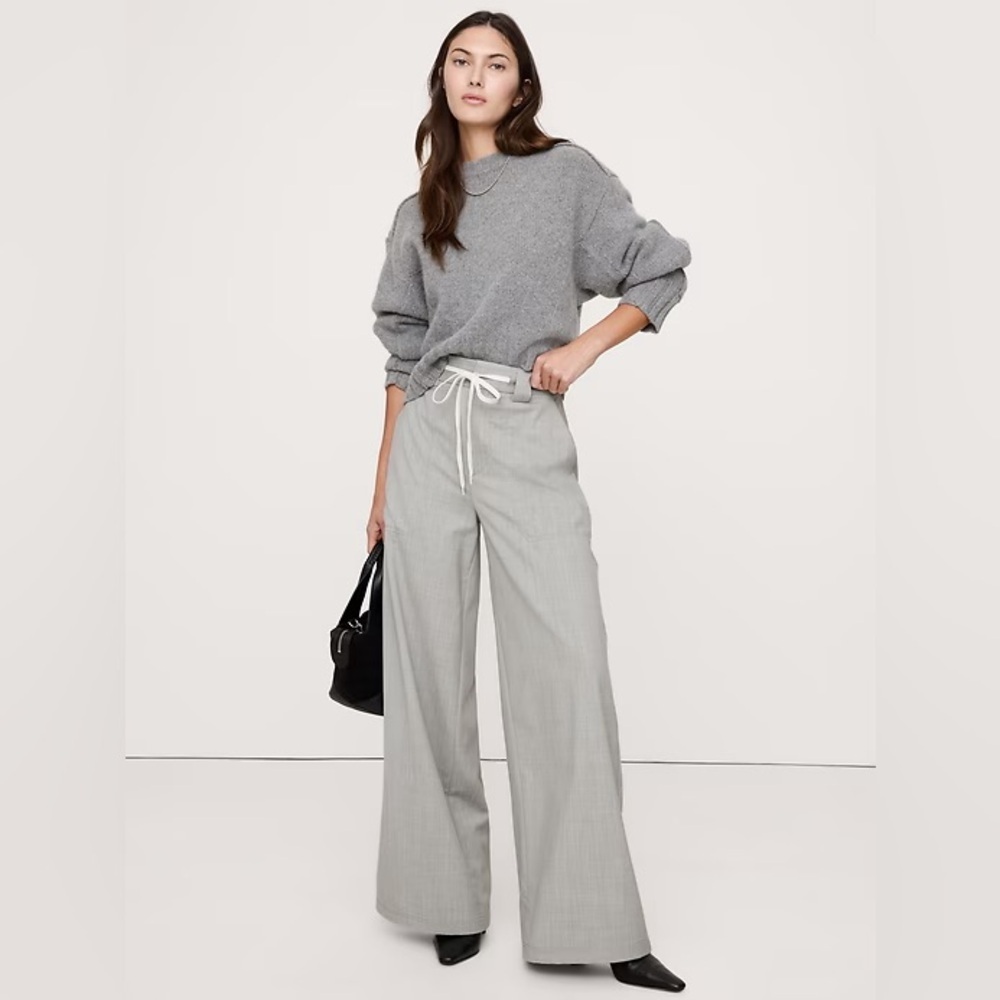 NWT! BANANA REPUBLIC GRAY HIGH-RISE WIDE-LEG ITALIAN WOOL PANT 10 PETITE 📀1️⃣1️⃣
